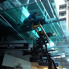 Glass awning being replaced in commercial space